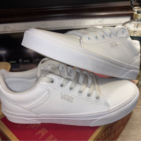 Vans All-White Leather Low-Top Sneakers - Picture 3 of 5